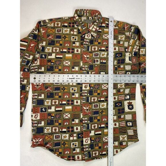 VINTAGE Calvin Klein All Over Flag Print Button Up Shirt Men XL Green 90s - Picture 6 of 6